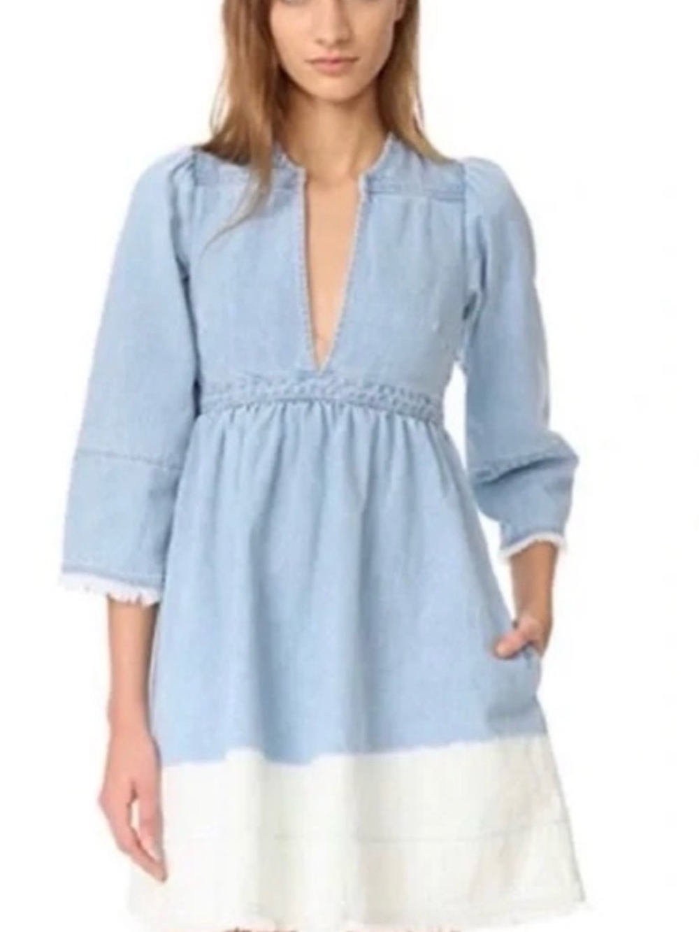 Ulla Johnson Light Blue and White Mini Chambray Dress